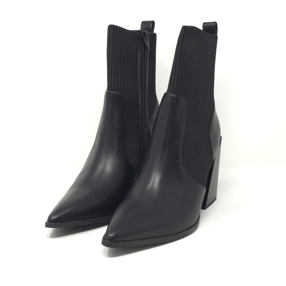 Wild Pair Shoes - Wild Pair Trinityy Black Knit Pointed Toe Pull-On Booties 9.5M